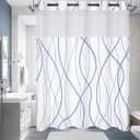 No Hook Shower Curtain with Snap in Liner Set, Sky Blue Striped Geometric Shower Curtains for Bathroom Hotel 71x74 Inch