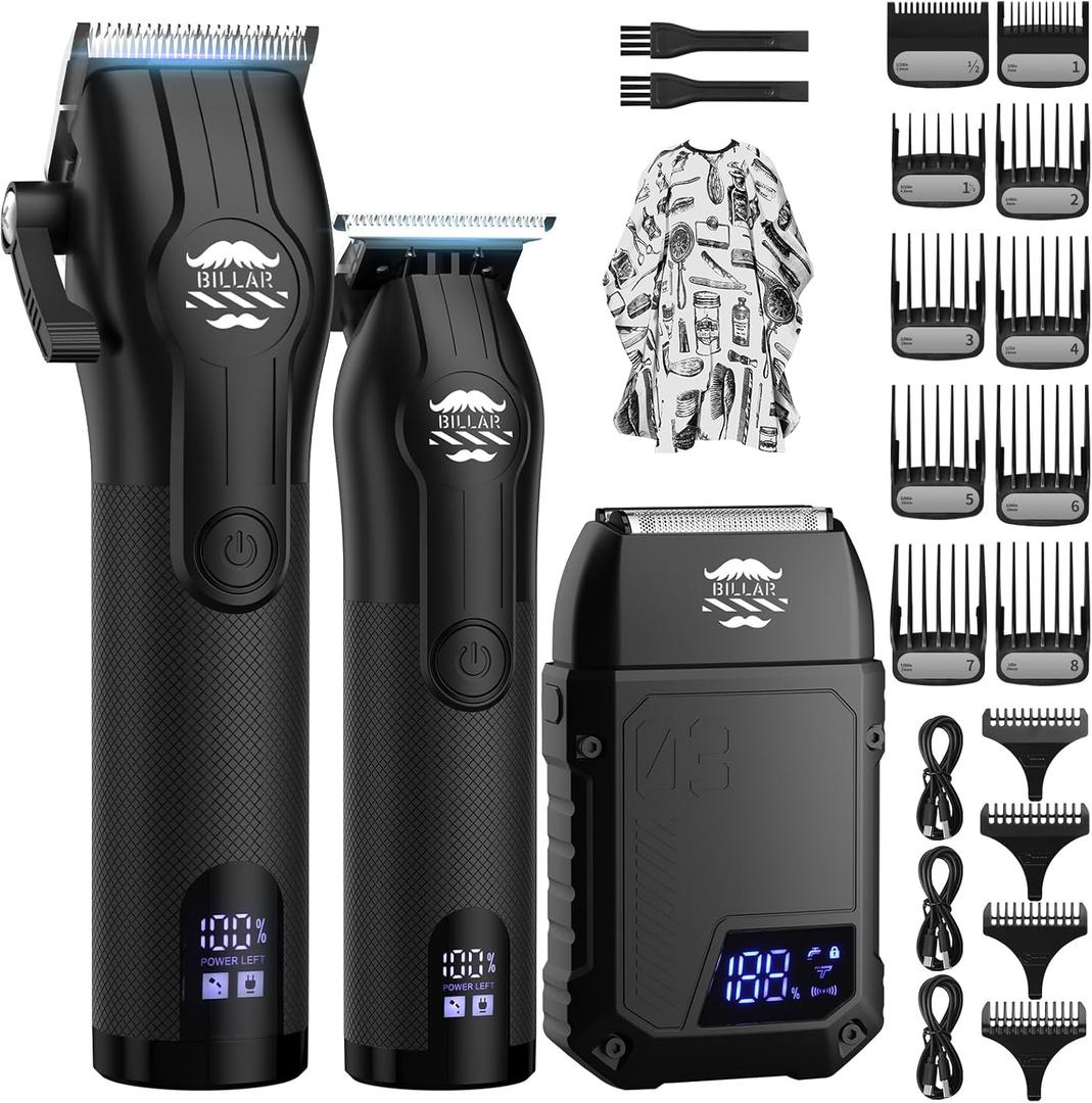 BILLAR Professional Barber Clippers and Trimmer Set - Foil Shaver Professional Hair Clippers for Men, Mens Cordless Hair Clipper for Barbers Haircut KitBlack (3 PACK)