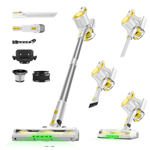 Cordless Vacuum Cleaner for Home, Powerful Stick Vacuum with Rechargeable Battery, Green Light Anti-Tangle Brush, 6-in-1 Lightweight Handheld Vacuum for Pet Hair, Hard Floor, Carpet, Yellow