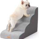 Gardner Pet Dog Stairs for Small Dogs 19.7" H, Curved 4-Step Pet Stairs, Dog Steps for High Bed (18-24 in), Couch with Durable Non-Slip Waterproof Fabric Cover and CertiPUR-US Certified Foam (Grey)