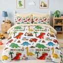 Nesker Dinosaur Comforter Set Twin Size, 5 Pieces Bed in a Bag, Dinosaur Cartoon Bedding Set for Boys, Construction Truck Excavator Comforter Set with 1 Pillowcase & 1 Sham