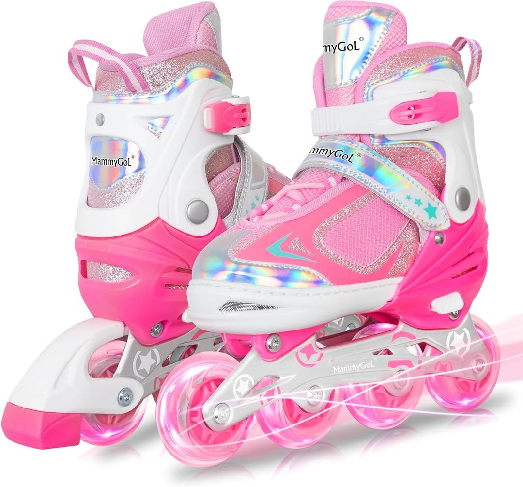 MammyGol Adjustable Inline Skates for Kids Boys Girls Youth Blades Roller Skates with Light up Wheels, Size M, 1-4 (Zesty Pink)