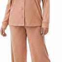 Women's Pajama Sets Long Sleeve Button Down Soft Knit Sleepwear 2 Piece Lounge Set (S)