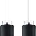 1 Light Hanging Indoor Kitchen Island Pendant Light 6" Drum Glass Shade Pendant Ceiling Light Fixtures Modern Farmhouse Dinning Over Sink (Black Finish, 2 Pack) Gold