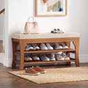 PETKABOO 27.6" Shoe Storage Bench with Cushion, Bamboo Shoe Rack Bench, 2-Tier Entryway Shoe Organizer, Supports up to 350 LB, for Hallway, Bedroom, Closet, Living Room