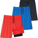 Real Essentials 2 Pack: Men's 2 in 1 Mesh 7" Running Workout Gym Shorts with Compression Liner (Also in Big & Tall) (Red and Black, XL)