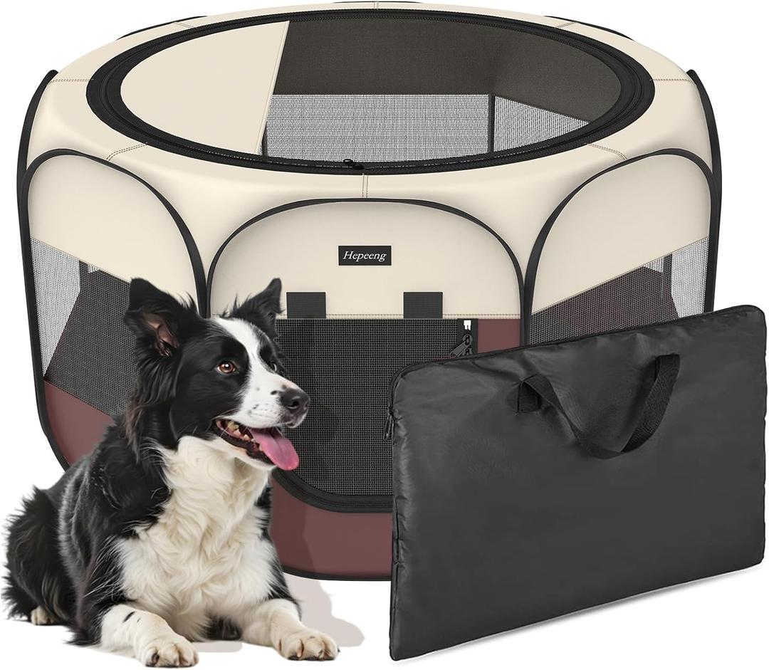Portable Pet Puppy Dog Cat Playpen, 8-Panel Indoor/Outdoor Puppy Pen with Shade Cover & Travel Bag - Waterproof Dog Cat Tent