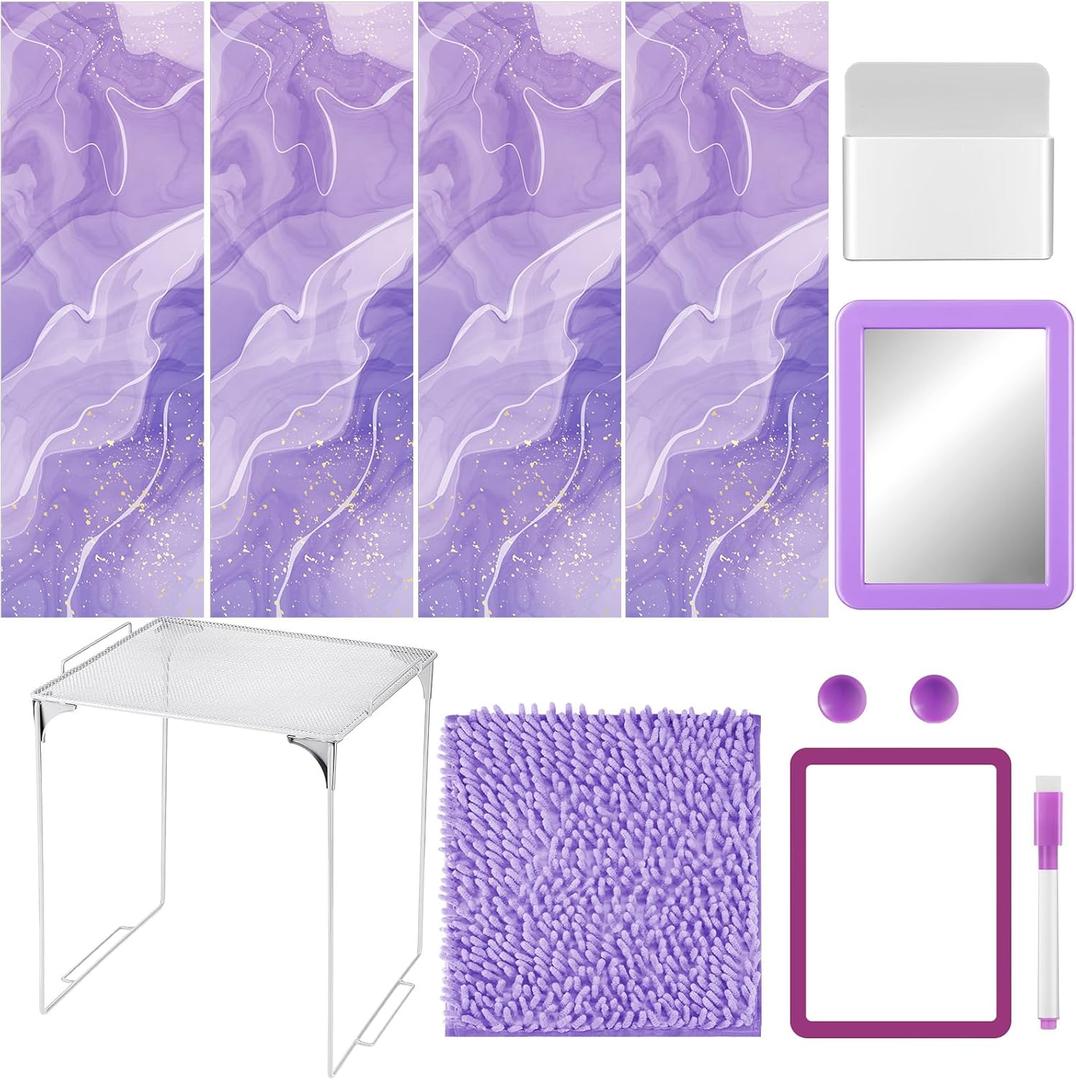 Cholemy 12 Pcs Locker Accessories Set - Magnetic Wallpaper, Mirror, Organizer, Dry Erase Marker Whiteboard, Shelf, Magnets for Girl School Office Supplies(Purple)