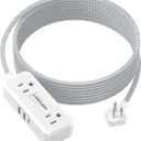 Flat Plug Extension Cord 20 FT with 4 AC Outlets 3 USB Ports (5V/3.4A 17W), 20Ft Long Braided Cord for Home Office College Dorm