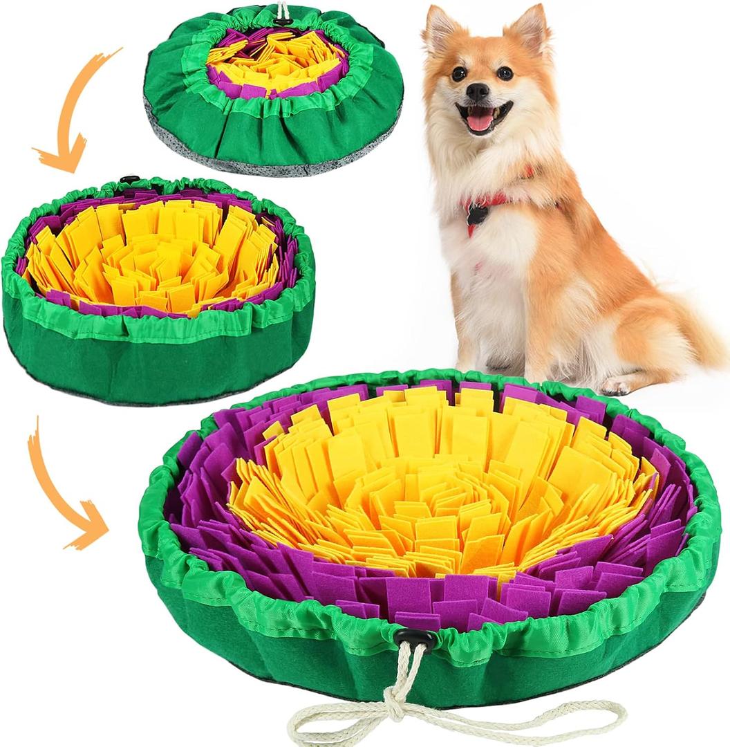 Vivifying Snuffle Mat for Dogs, Enrichment Dog Puzzle Toys for Slow Eating and Keep Busy, Adjustable Sniff Mat Encourages Natural Foraging Skills and Mental Stimulation(Yellow Purple)