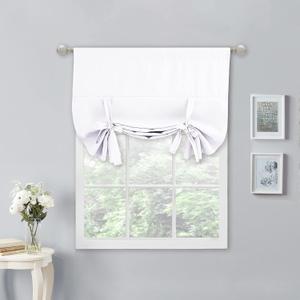 NICETOWN Tie Up Shade - Room Darkening Tie Blind for Small Windows Curtain Valance Balloon Decorative Panel for Kitchen, 34 inches x 45 inches, Pure White, 1 Piece