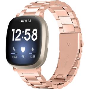 WIGERLON Compatible with Versa 3/Versa 4 Band for Men and Women,Stainless Steel Metal Watch Bands Replacement Straps Accessories for Fitbit sense 2 /Fitbit Sense (Rose Gold)