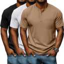 Neer  Pack Men's Big and Tall Henley T-Shirts, Short Sleeve Cotton Pocket Oversized Tops Casual Summer Soft Loose Basic Tees(Black, Khaki,3X-Large)