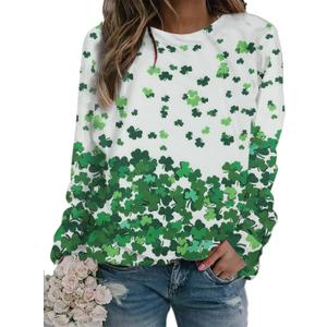 MYHALF St Patricks Day Sweatshirt Women Shamrock Long Sleeve Irish Festival Holiday Tee Short Sleeve Causal Top (White, L)