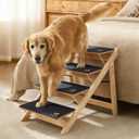 Luciphia Wooden Dog Stairs for Small Dogs 2-in-1 Foldable Dog Steps for Beds Cars Couch Anti-Slip Pet Ramp with 4 Steps Indoor Pet Stairs for Medium Large Older Pets Cats up to 220lbs