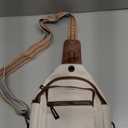 Sling Bag For Women Faux Leather Small Casual Daypack Backpack Fanny Pack Crossbody Chest Bags Purse (7L, 7l-beige W/ Brown Trim)