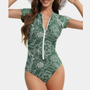 Century Star One Piece Swimsuit Women 2025 Teen Girls Modest Rash Guard High Neck Surfing Short Sleeve Swimwear Bathing Suit, Size M