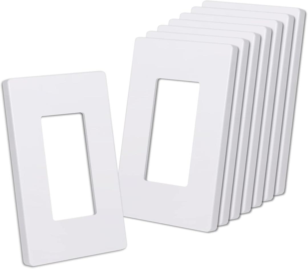 CML Matte White Decorator Screwless Wall Plate, 8 Pack 1-Gang Outlet Covers and Switch Plates, Scratch and Impact Resistant, Hidden Screws, Polycarbonate, Standard Size 2.91 X 4.68