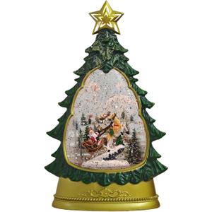 Christmas Snow Globes, Lighted Christmas Tree Glittering Water Snow Globe Lantern with Light & 8 Music for Xmas Decorations Gift - Santa Claus