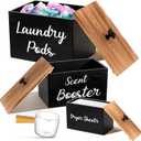Dandat 3 Pcs Wood Laundry Pods Container Dryer Sheet Holder Dryer Sheets Holder Scent Booster Container Set with Scoop Rustic Laundry Room Beads Dispenser for Storage(Black)