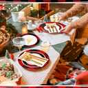 Layhit 175 Pcs Christmas Plastic Plates Set Disposable Christmas Plastic Dinnerware for 25 Guests Disposable Xmas Plates Napkins Cups Silverware for Holiday Party Supplies(Black Red)