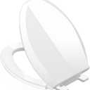 Toilet Seat Elongated Toilet Seat 18.5inch, Soft Close Toilet Seat Easy Clean, Oval V-Shaped Toilet Lid for Home Use, White PP Material, 2 Year Support