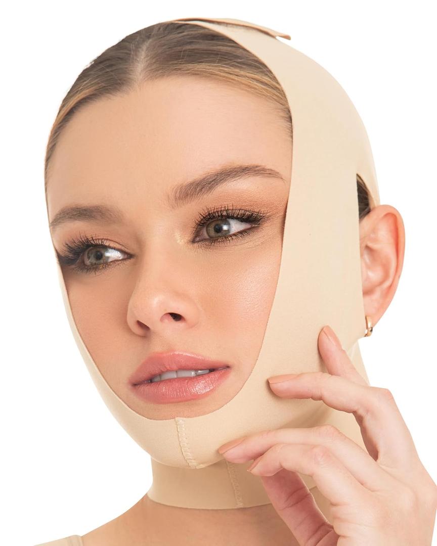 M&D Face Slimming Chin Strap Lipo Compression Garment Mentonera Postquirrgica Facial Beige L