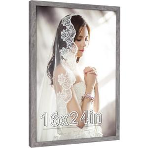 16 x 24 Picture Poster Frame, Rustic Gray 24 x16inch Frame, Natural 16x24 Canvas Frame, Distressed Grey Large Gallery Family Concert Photo Frame, Anniversary/Birthday/Wedding/Thank you/Christmas Gift, 16x24in
