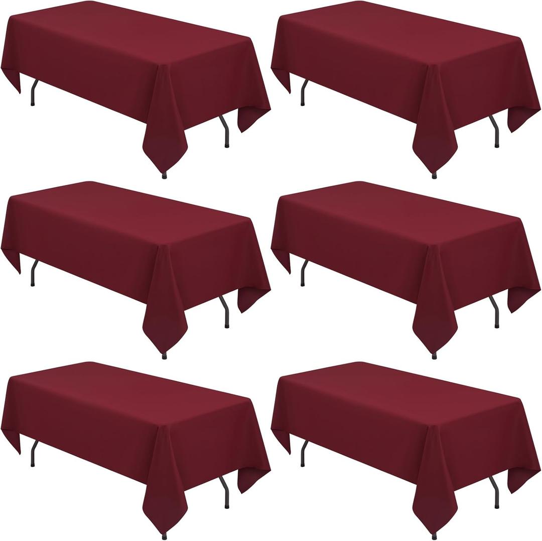 YMHPRIDE 6 Pack Burgundy Polyester Tablecloths, 60 x 102 inch, Rectangular, Wrinkle Resistant, Machine Washable, Perfect for 6FT Tables, Parties, Weddings, Banquets