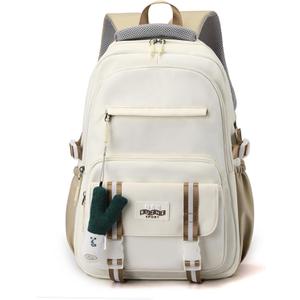Kawaii Backpack with Cute Accessories Pendant Travel Bag Large Outdoor Waterproof Casual Daypack Women Men (White)