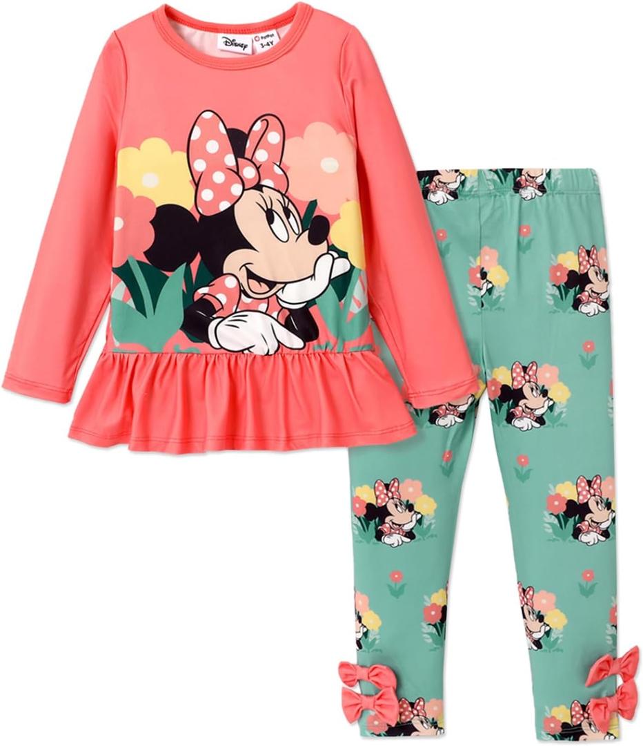 Disney Princess Frozen Minnie Mouse Toddler Girls Clothes: Ruffle Sleeve T-Shirt and Leggings Summer Shorts Outfit Set (2-6Y) (4-5 Years)
