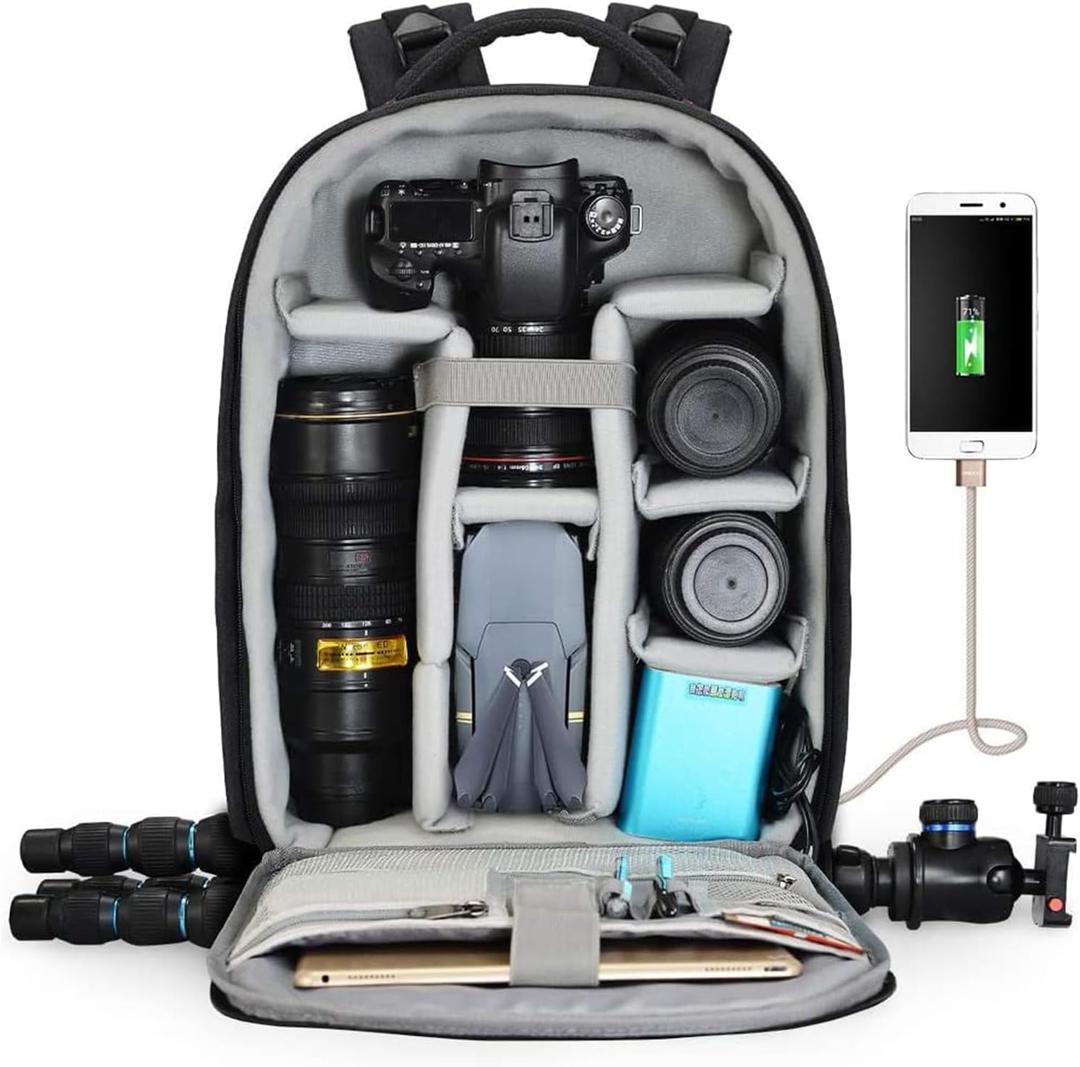 CADeN Camera Backpack Professional DSLR Bag with USB Charging Port Rain Cover, Photography Laptop Backpack for Women Men (D10 Black)