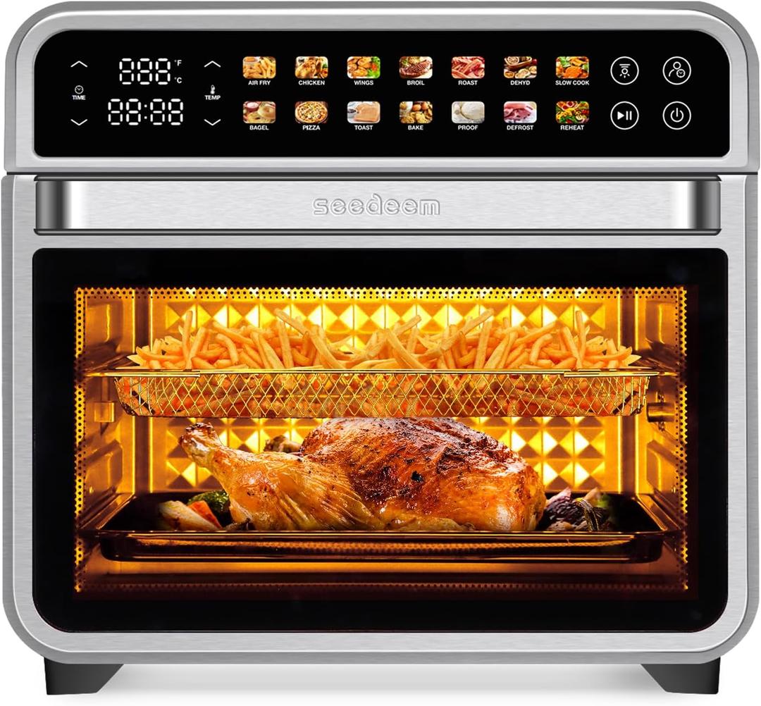 SEEDEEM 32QT Air Fryer Combo, 14-in-1 Extra Large Convection Oven with LED Touchscreen, Stainless Steel Countertop Oven for Family Cooking