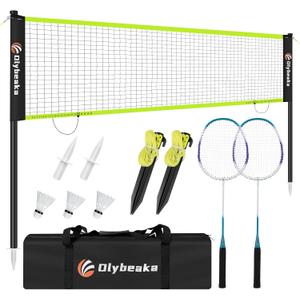 12ft Badminton Net Set for Backyard Beach with Durable Anti-Sagging Net, Heavy Duty Poles, 2 Aluminum Badminton Rackets, 3 Shuttlecocks, Carry Bag - Easy Setup & High Stable