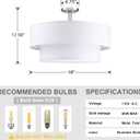 4 Light Off White Double Drum Fabric Shade Semi Flush Mount Ceiling Light,Close to Ceiling Light Fixture Brushed Nickel Finish,18 inch Semi Flush Drum Light for Bedroom,Living Room,Dining Room Hallway