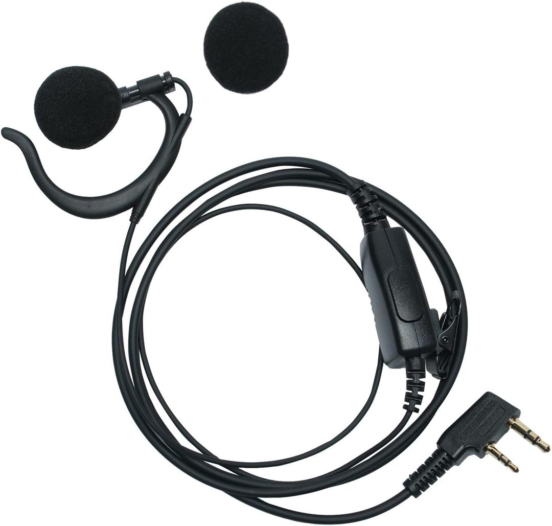 Earpiece Headset with PTT MIC Compatible with Baofeng UV-5R BF-888S BF-F8HP Kenwood TK-2202 TK-2402 TK-3402 Walkie Talkie 2 Way Radio Accessories (G-Shape, 1 Pack)