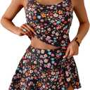 Eomenie Tankini Swimsuit for Women Tummy Control Two Piece Bathing Suit High Waisted Tank Top with Swim Skirt, 2XL