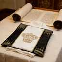 Jewish Tallit Bag with Gold Crown Embroidery, Black and White with Rhinestone Accents, Zippered Tallis Storage Pouch