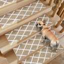 Non-Slip Stair Treads for Wooden Steps Indoor, 4 Pack 9" X 28" Edging Stair Carpet Mat with TPE Backing, 0.4" Thick Stair Runners for Kids Elders & Pets, 100% Polyester Stair Rugs, Beige&White
