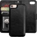 Bocasal for iPhone SE (2022)/SE (2020)/8/7 Wallet Case with Card Holder PU Leather Magnetic Detachable Kickstand Shockproof Wrist Strap Removable Flip Cover for iPhone 7/8/SE2/SE3 4.7 inch (Black)