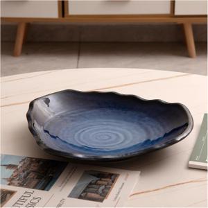 Ceramic Decorative Dish for Kitchen Counter,12'' Large Decorative Bowl, Key Bowl for Entryway Table, Modern Centerpiece Decor Dish for Home Decor Accents.(BIUE) (Navy Blue)