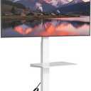 Steel Base Rolling TV stand with Power Outlet for 32-75 inch TVs up to 110 lbs, Leveling & Tilt & Swivel Mobile TV Stand with Hidden Wire Management, Height Adjustable Portable TV Stand, White