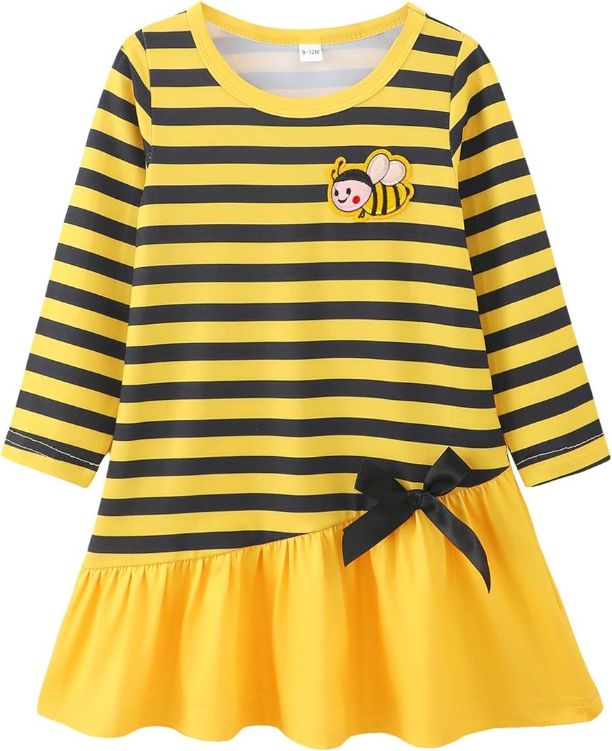 Baby Girl Fall Clothes: Soft Long Sleeve Bow Tie Print Outfits Casual Birthday Party Clothing for 6Months-3T (9-12 Months, Yellow)