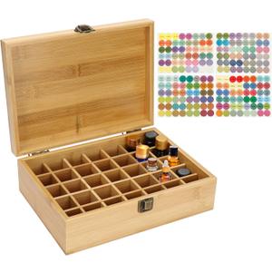 Pure Vie Essential Oil Bamboo Storage Box Travel Display Presentation, Holds 35 Bottles for 5, 10, 15ml - Aromatherapy Organizer Nail Polish Fragrance Container #1 - Keep Your Oils Safe & Space Saver