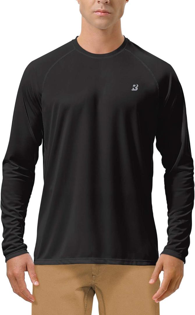 Roadbox Mens UPF 50+ UV Sun Protection Shirts Outdoor Long Sleeve SPF Rash Guard for Fishing Hiking Swimming Running (Large, 1 Pack - Black)