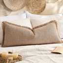 Kevin Textile 14x36 Inch Long Lumbar Pillow Cover 1 Pack Boho Fringe Decorative Rectangle Cushion Case with Tassels Neutral Cotton Woven Textured Farmhouse for Living Room Couch Sofa Bed, Khaki Brown