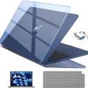 EooCoo Compatible with MacBook Air 13 inch Case M5 2026-2022 M4 M3 M2 Model A3449 A3240 A3113 A2681, Mac Air 13.6 inch Hard Shell & Keyboard Cover & Screen Film & Type-C, Crystal Midnight