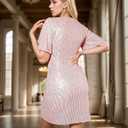 Dressystar Women Sequin Cocktail Prom Dress Semi Formal V Neck Short Sleeve Glitter Sparkly Bodycon Elegant Party Dresses (L)