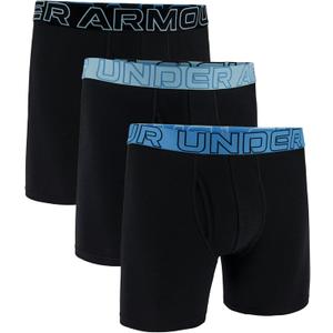 Under Armour mens 3-pack Performance Cotton Boxer Brief, 6" Inseam, All-day Comfort & Ultra-soft (Black/Stream)