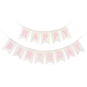 Pink Happy Birthday Banner Sign, Burlap Pink Happy Birthday Party Decorations for Girls Women
